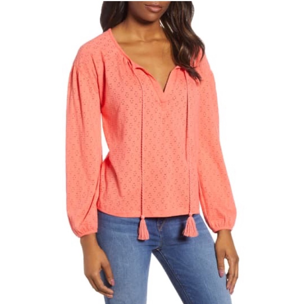 Caslon Pointelle Peasant Cotton Top Large NWT